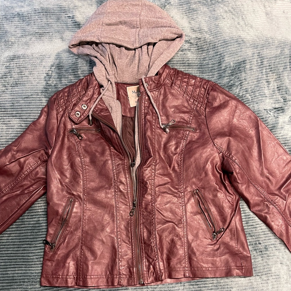Maroon Faux Leather Coat